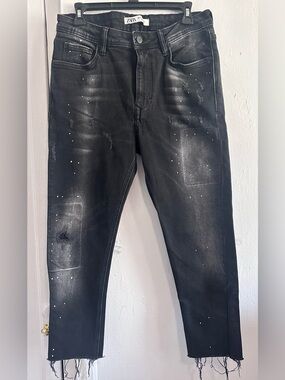 Zara Womens Black Splatter Paint Distressed Skinny Jeans